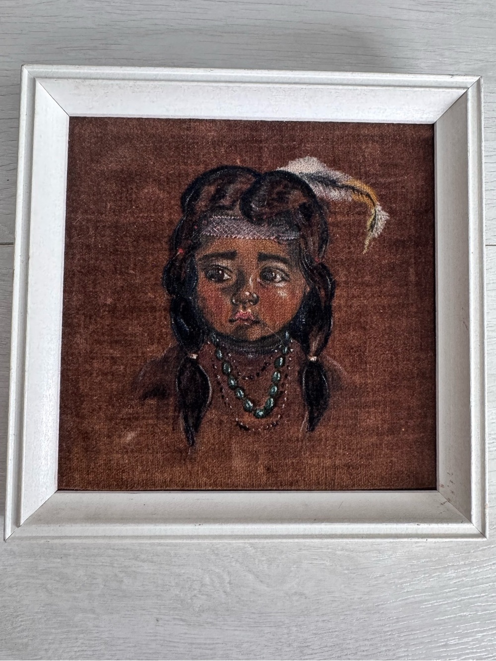 Vintage Textile Portrait Indigenous Native First Nations Girl
